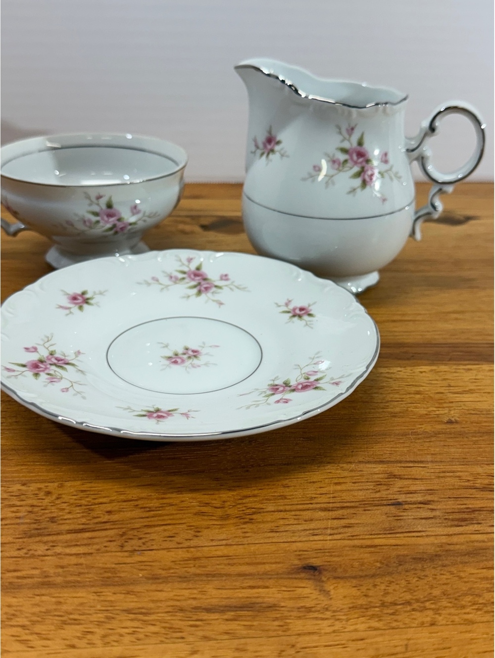 Mikasa Versailles Creamer Sugar Bowl Saucer Set Fine China 9344 Pink Rose